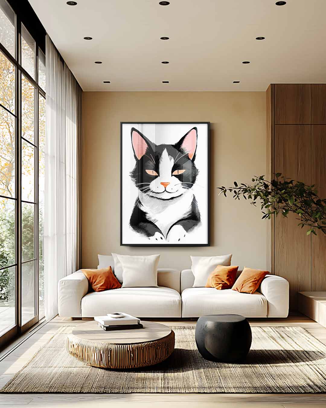 Charmante Kat Illustratie Kunstwerk-canvas-dibond-plexiglas-wanddecoratie-WallArtistic