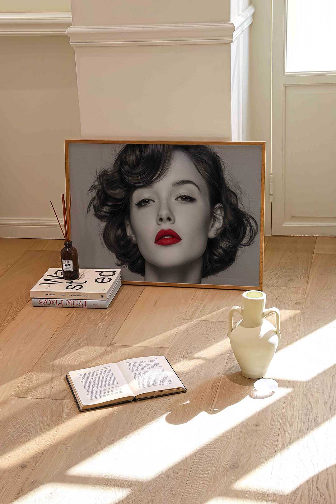 Portret met rode lippen Poster