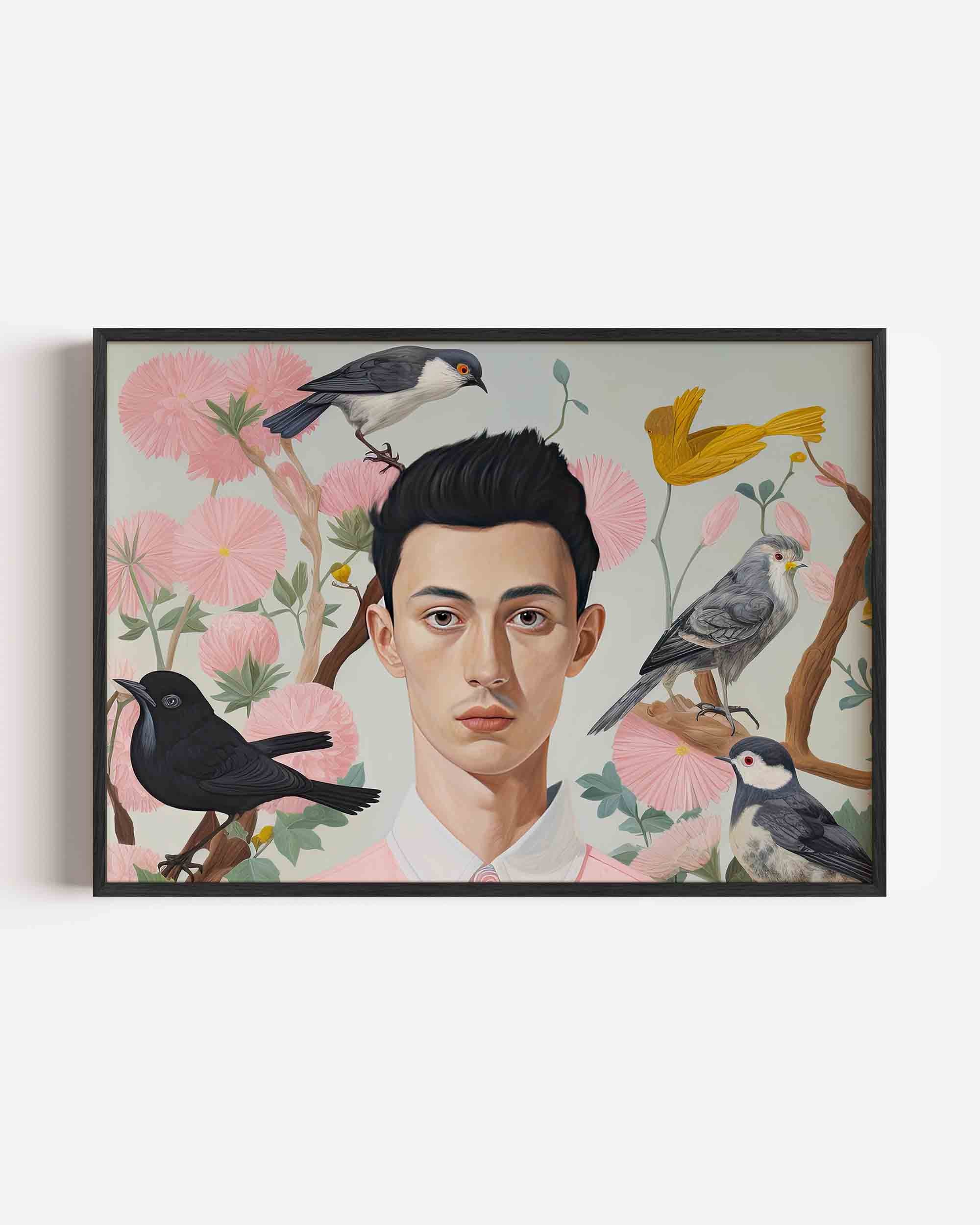 Vogel en bloemen portret Poster