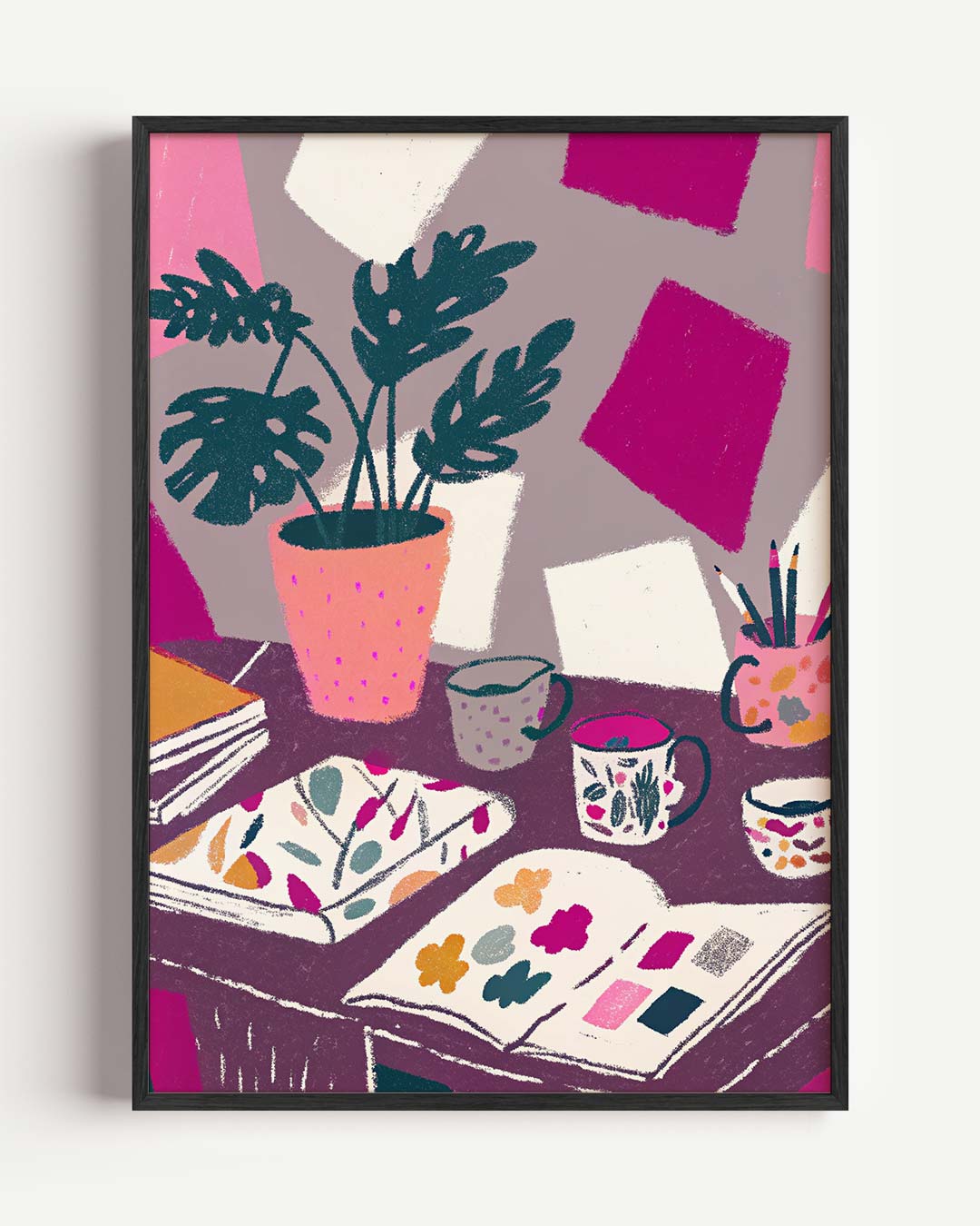 Creatieve Werkplek met Kleuren en Patronen Poster-WallArtistic
