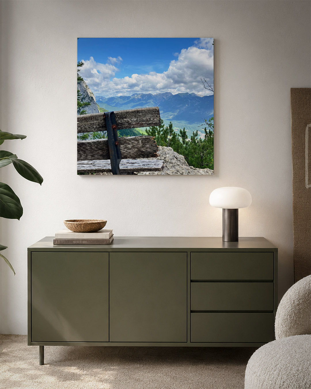 Berglandschap met bank Kunstwerk