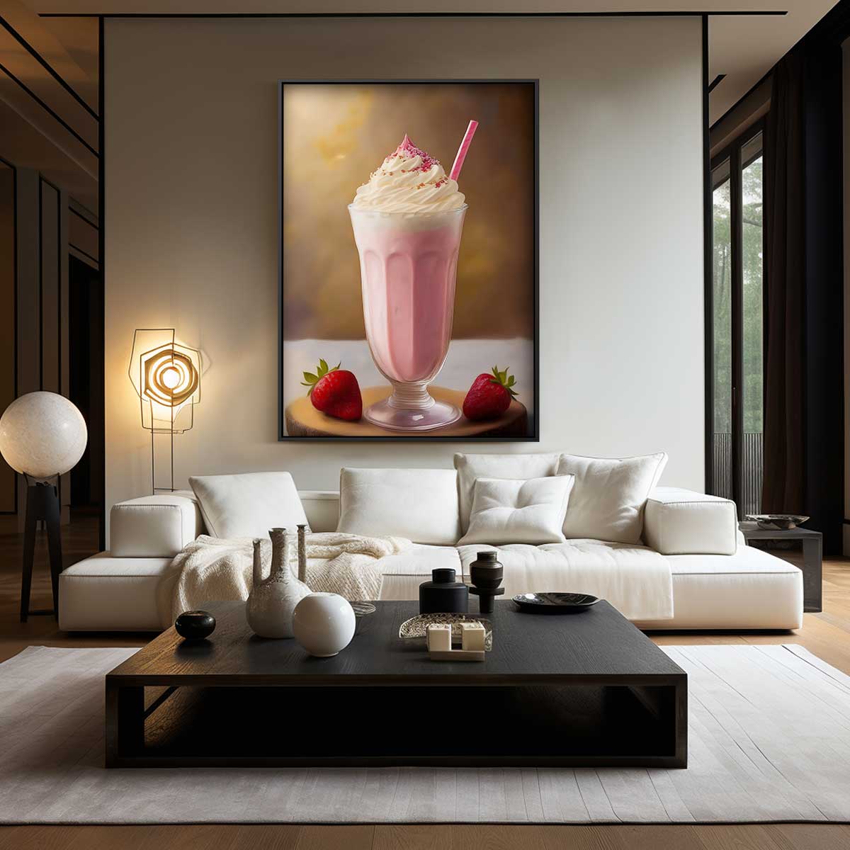 Romige Aardbeien Milkshake Schildering Kunstwerk-canvas-dibond-plexiglas-wanddecoratie-WallArtistic