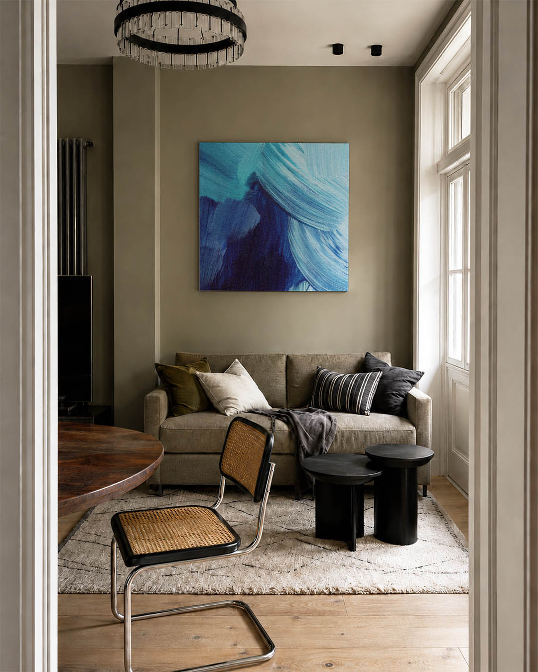 Dynamische blauwe bewegingen Kunstwerk