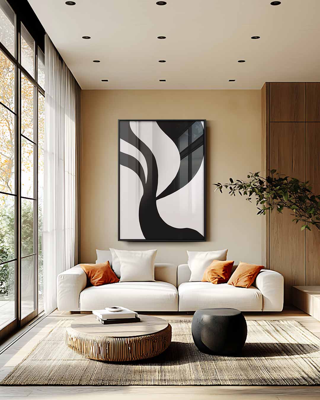 Organische Zwart-Wit Abstractie Kunstwerk-canvas-dibond-plexiglas-wanddecoratie-WallArtistic
