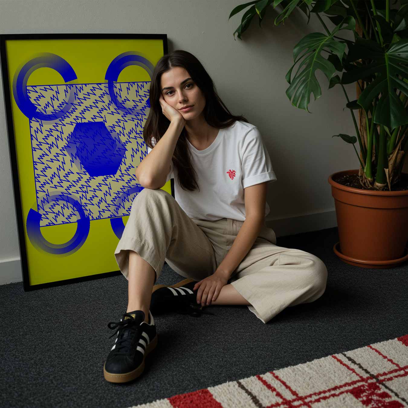 Vrolijke Geel-Blauw Abstracte Kunstposter-WallArtistic