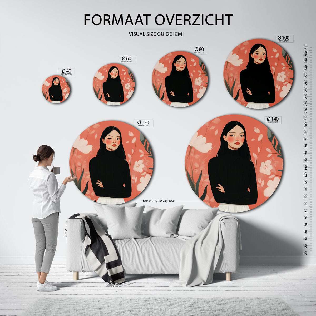 Vrouw met bloemen Muurcirkel