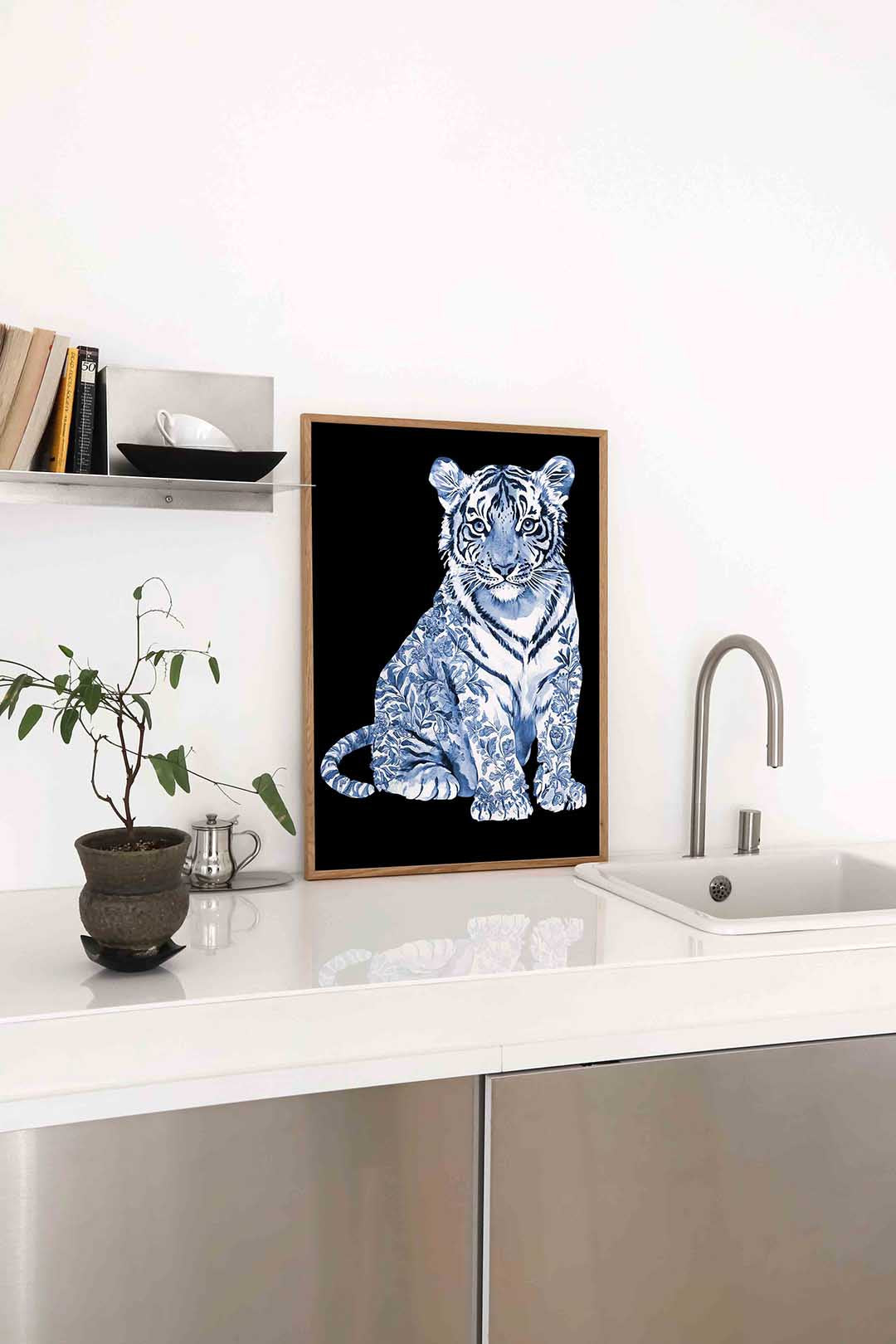 Tijger met bloemen Poster