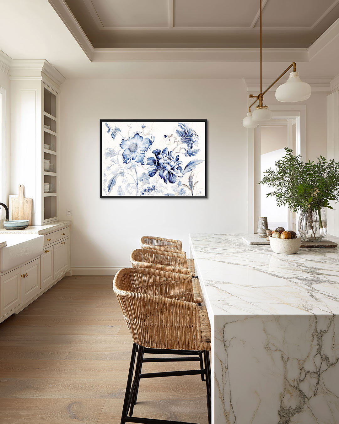 Florale blauwe compositie Kunstwerk