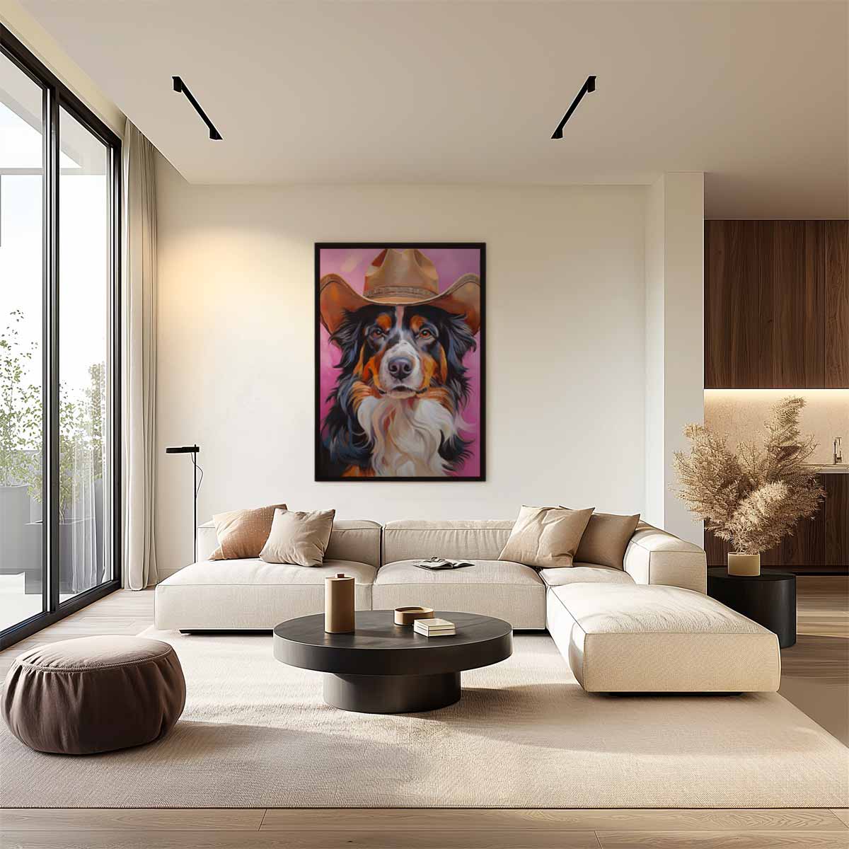 Cowboy Hond Portret Kunstwerk-canvas-dibond-plexiglas-wanddecoratie-WallArtistic