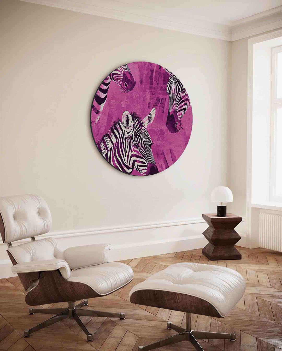 Zebra's op roze Muurcirkel