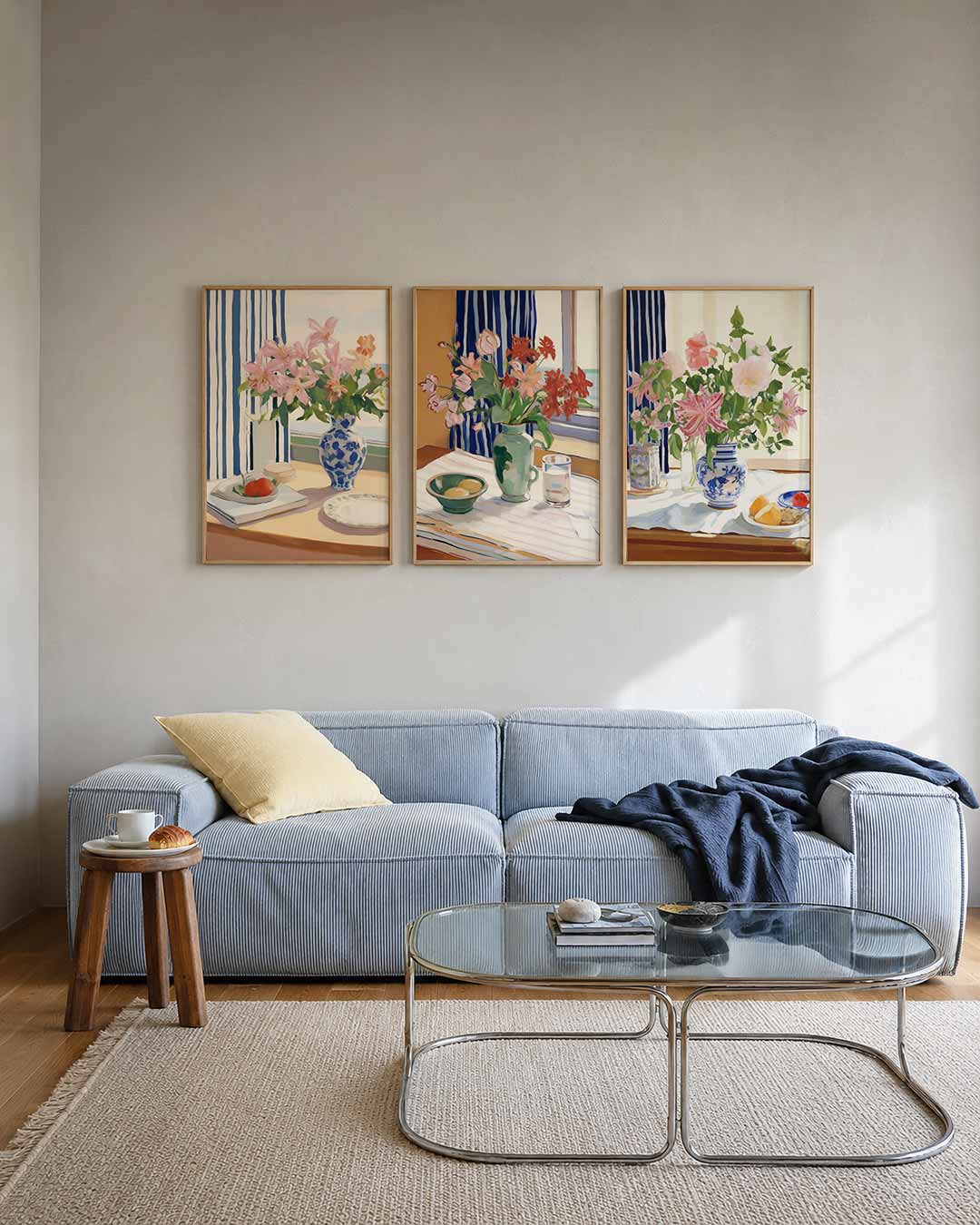 Bloemen en strepen Posterset