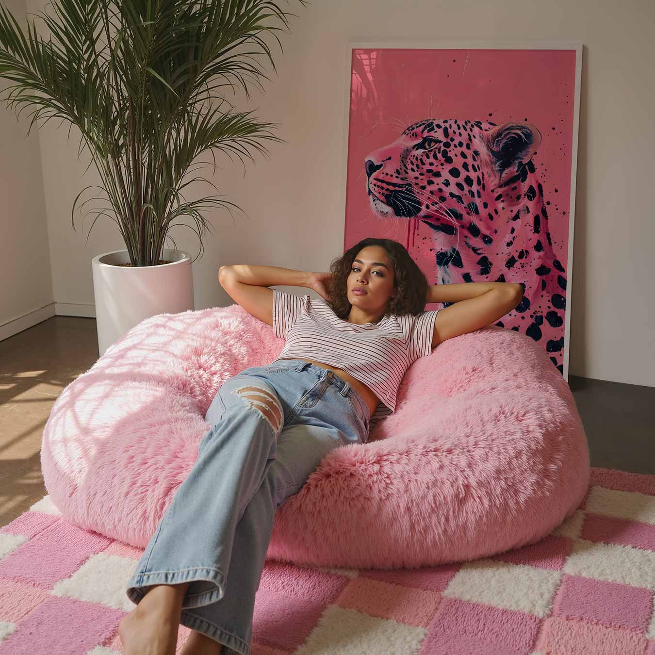 Stijlvolle Luipaard in Roze Poster-WallArtistic