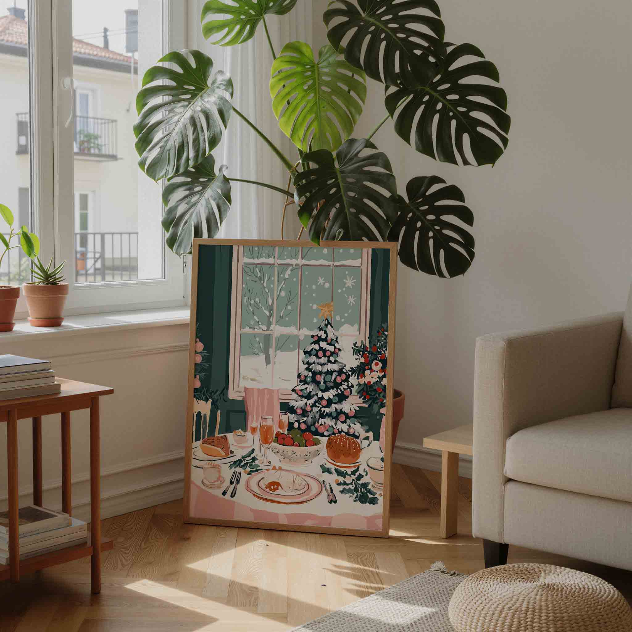 Kersttafel met boom Poster