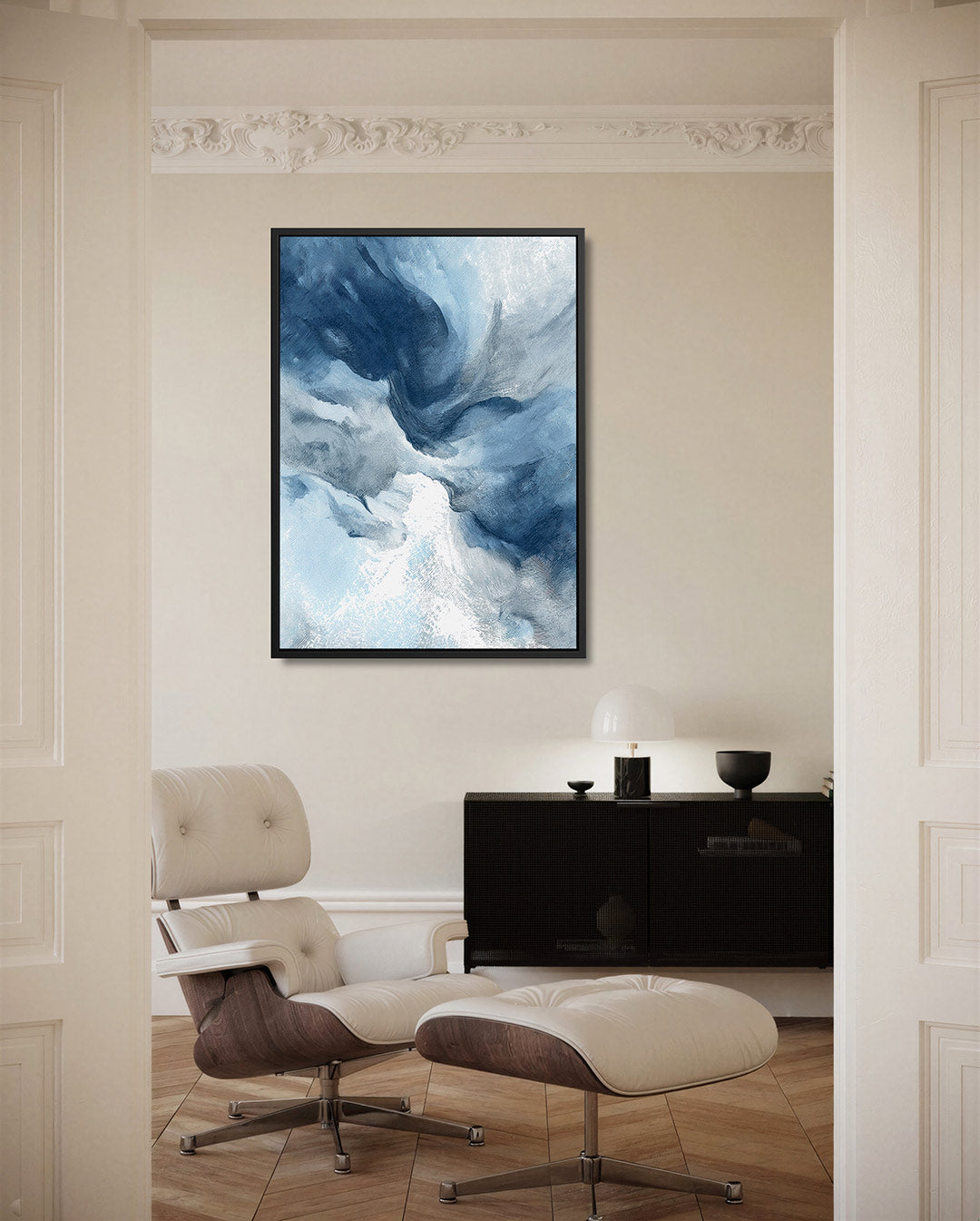 Dynamische blauwe vormen Kunstwerk