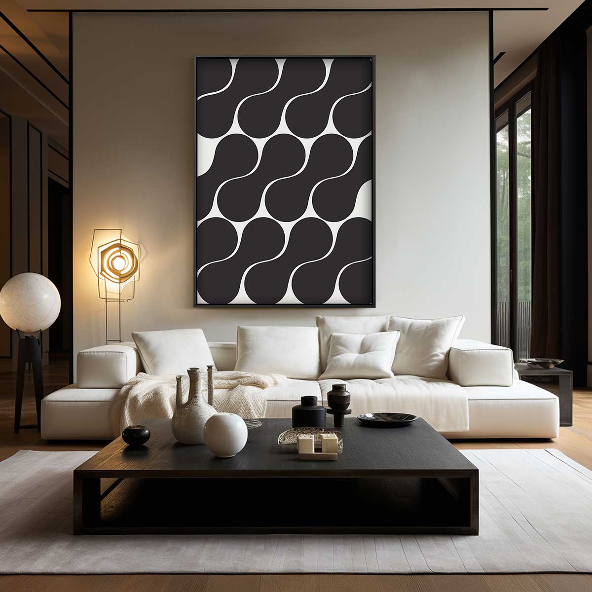 Dynamische Zwart-wit Golven Kunstwerk-canvas-dibond-plexiglas-wanddecoratie-WallArtistic
