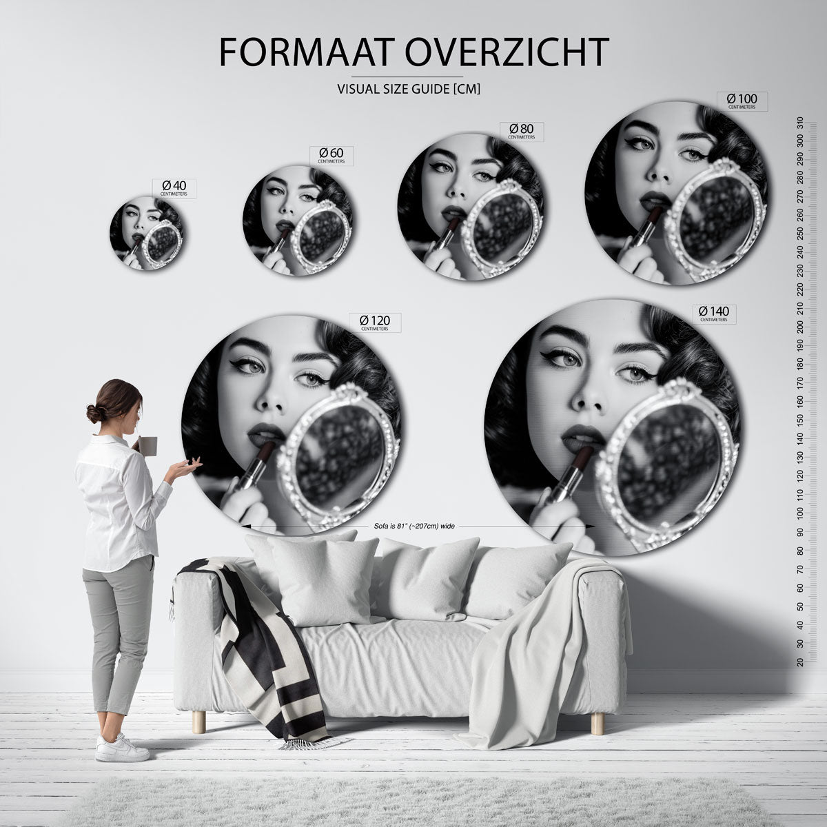 Vrouw met spiegel Muurcirkel