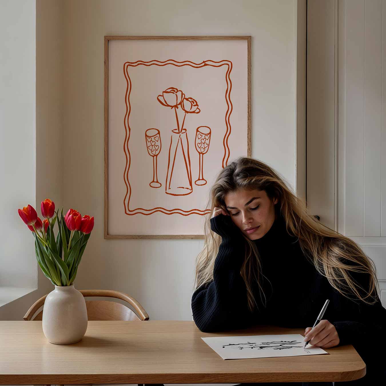 Romantische Bloemen en Hartjes Poster-WallArtistic