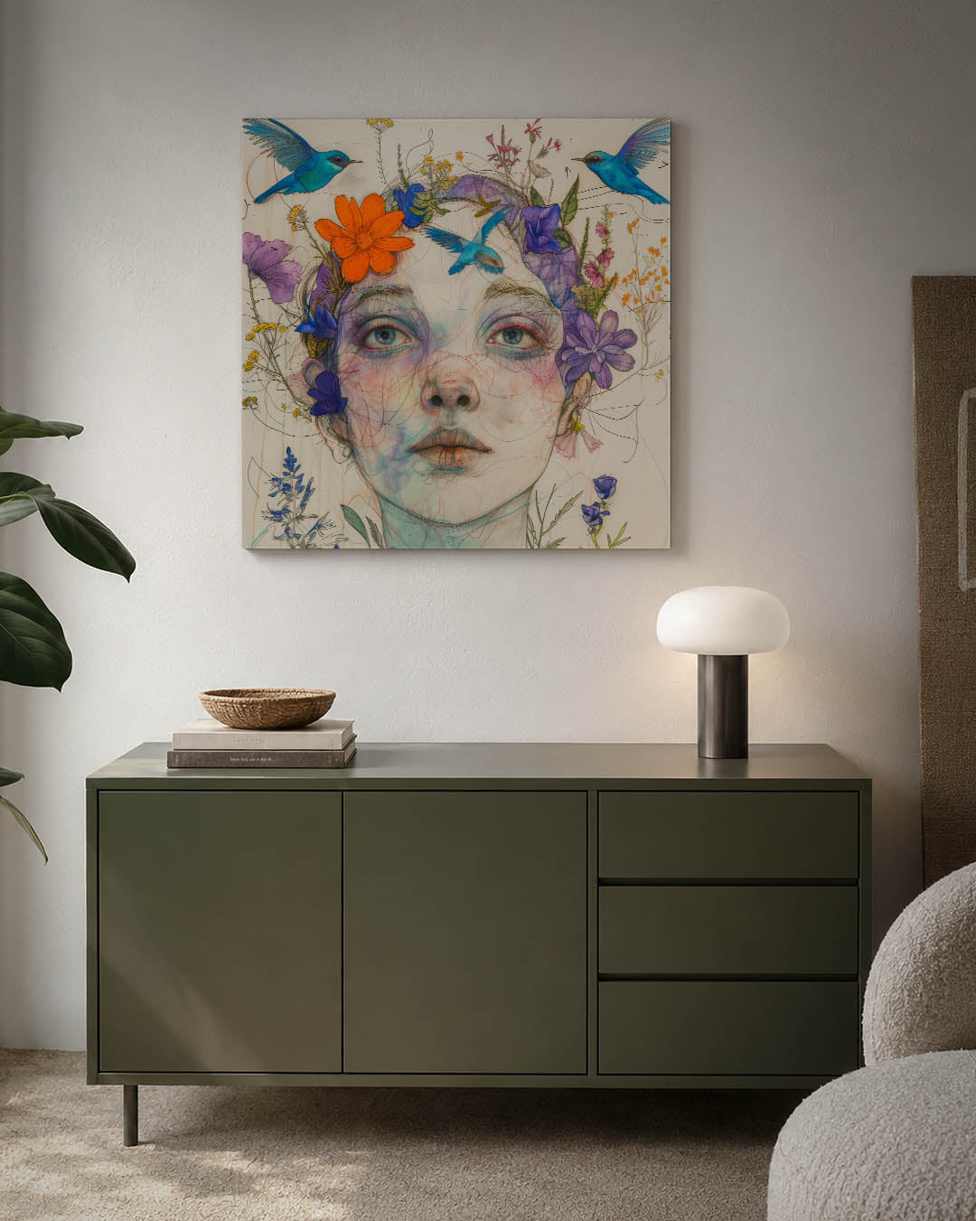 Dromerige bloemenportret Kunstwerk