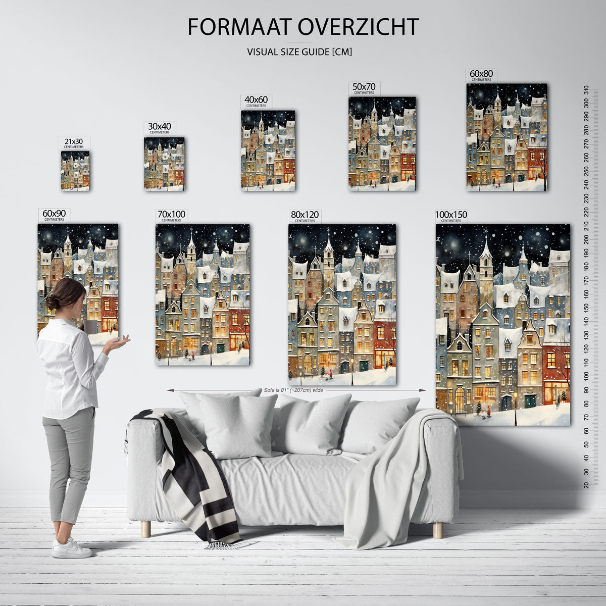 Sneeuwstad in de nacht Poster