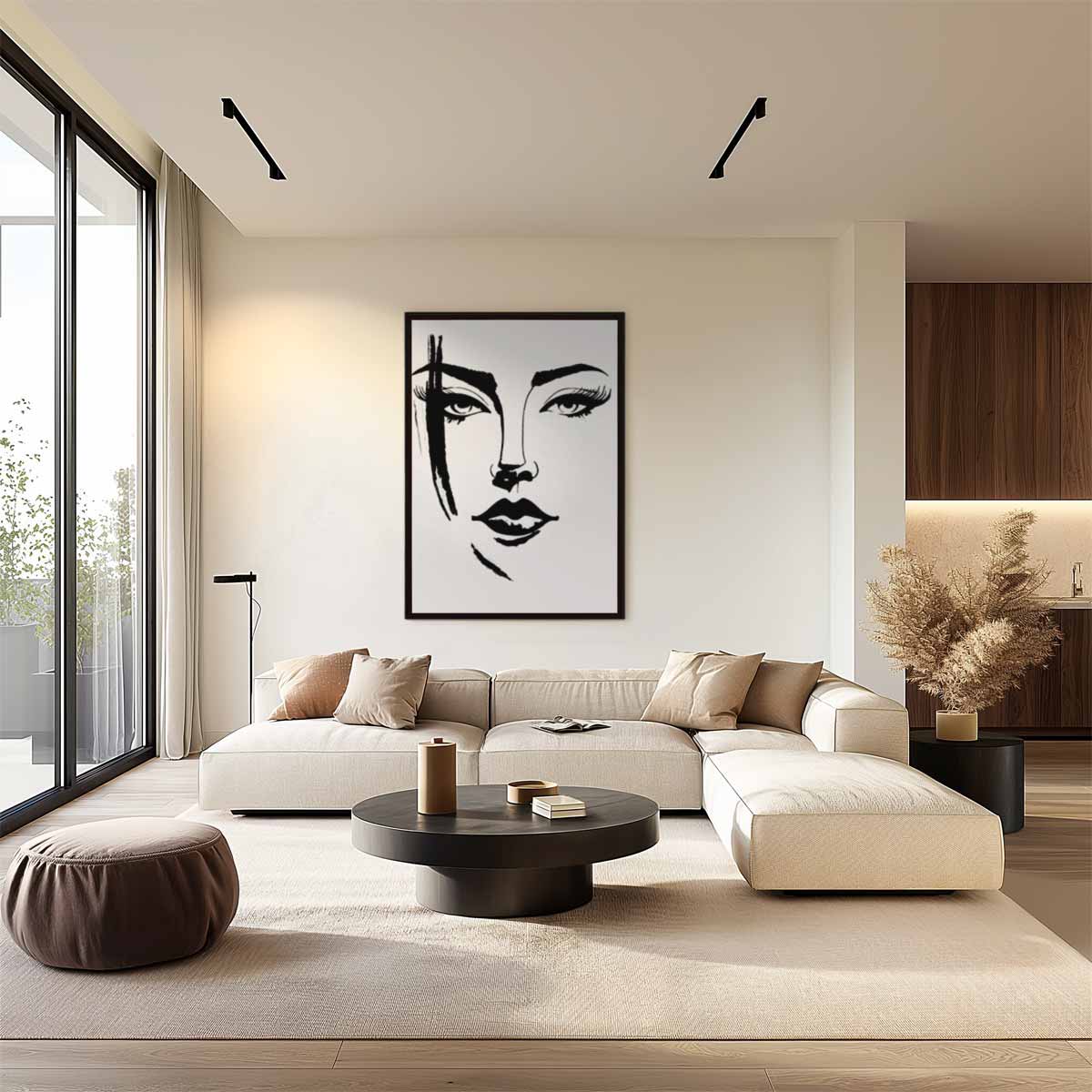 Elegant gezicht in zwart-wit Kunstwerk-canvas-dibond-plexiglas-wanddecoratie-WallArtistic