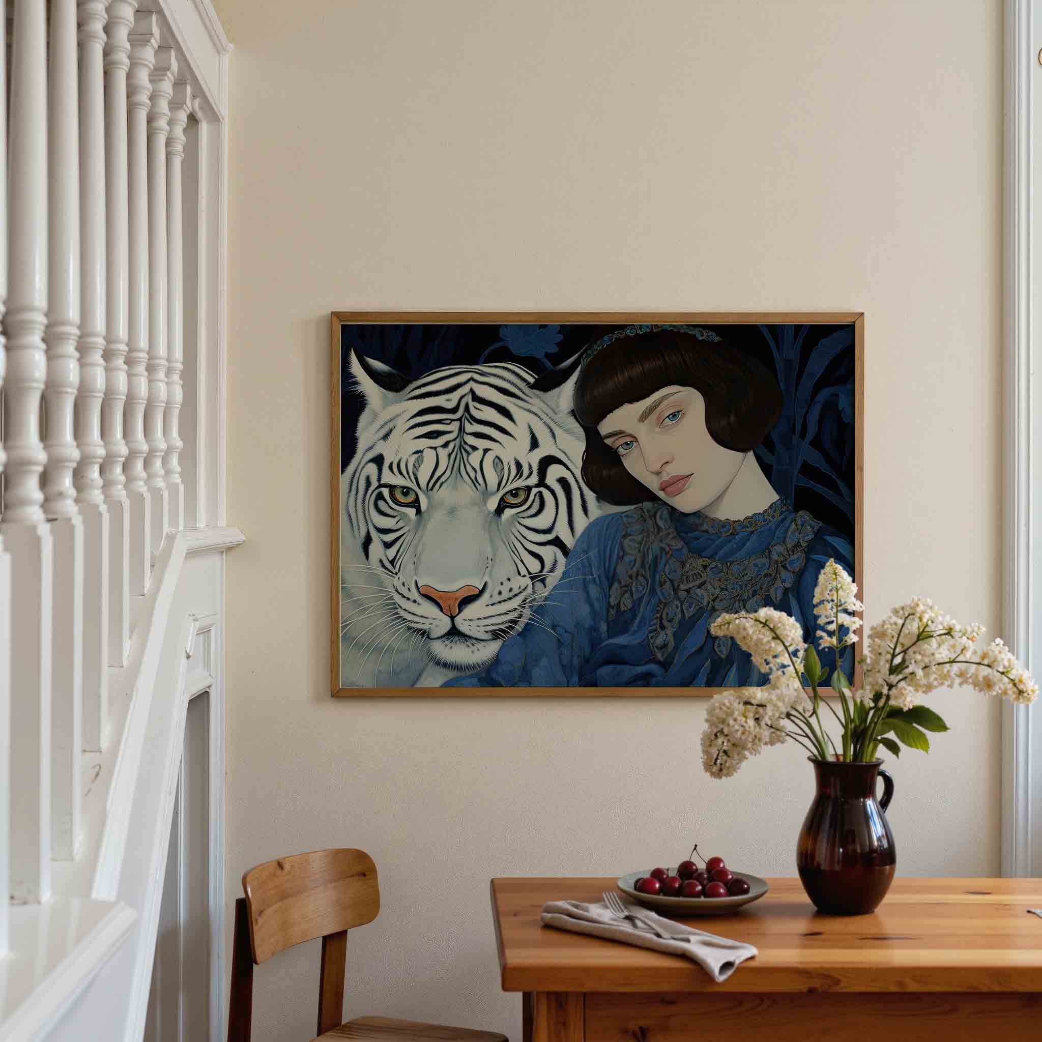 Witte tijger en vrouw Poster