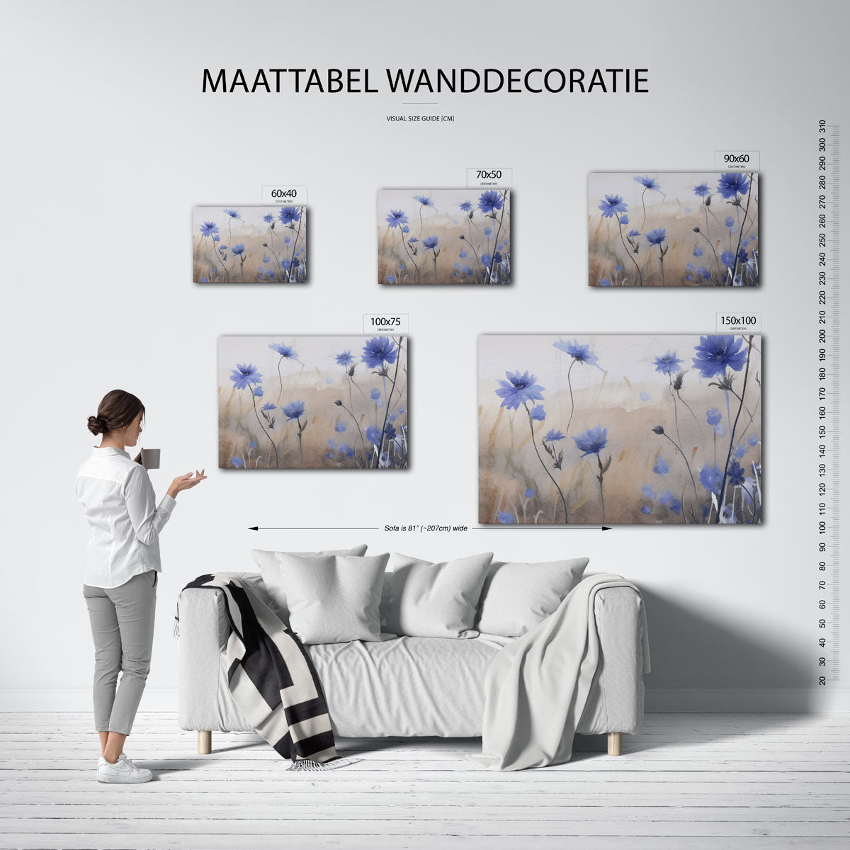 Bloemen in blauwtinten Kunstwerk