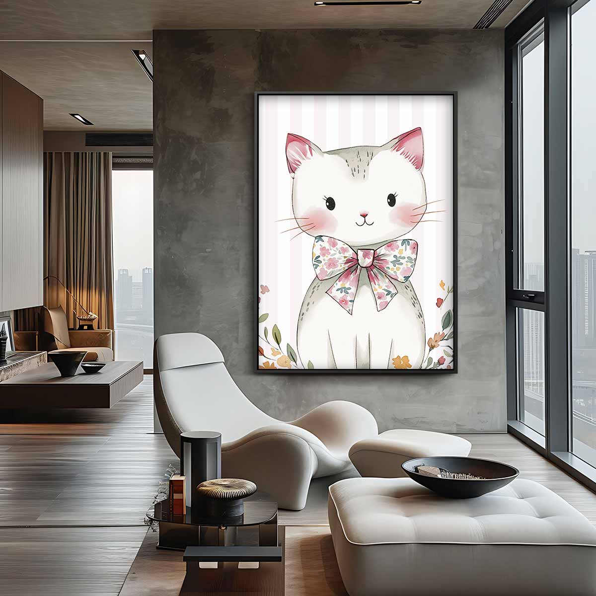 Schattige Kat Met Strik Kunstwerk-canvas-dibond-plexiglas-wanddecoratie-WallArtistic