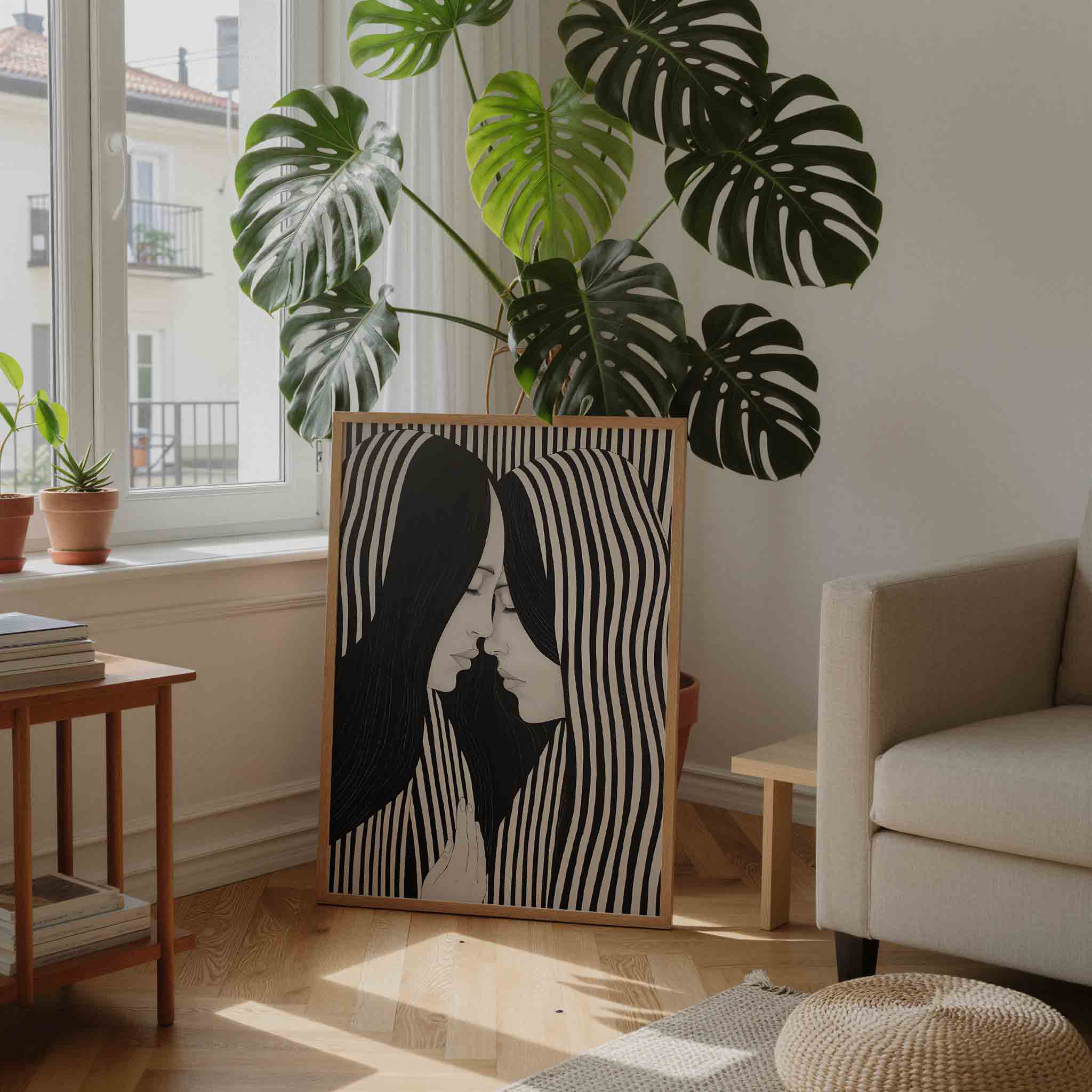 Twee gezichten met strepen Poster