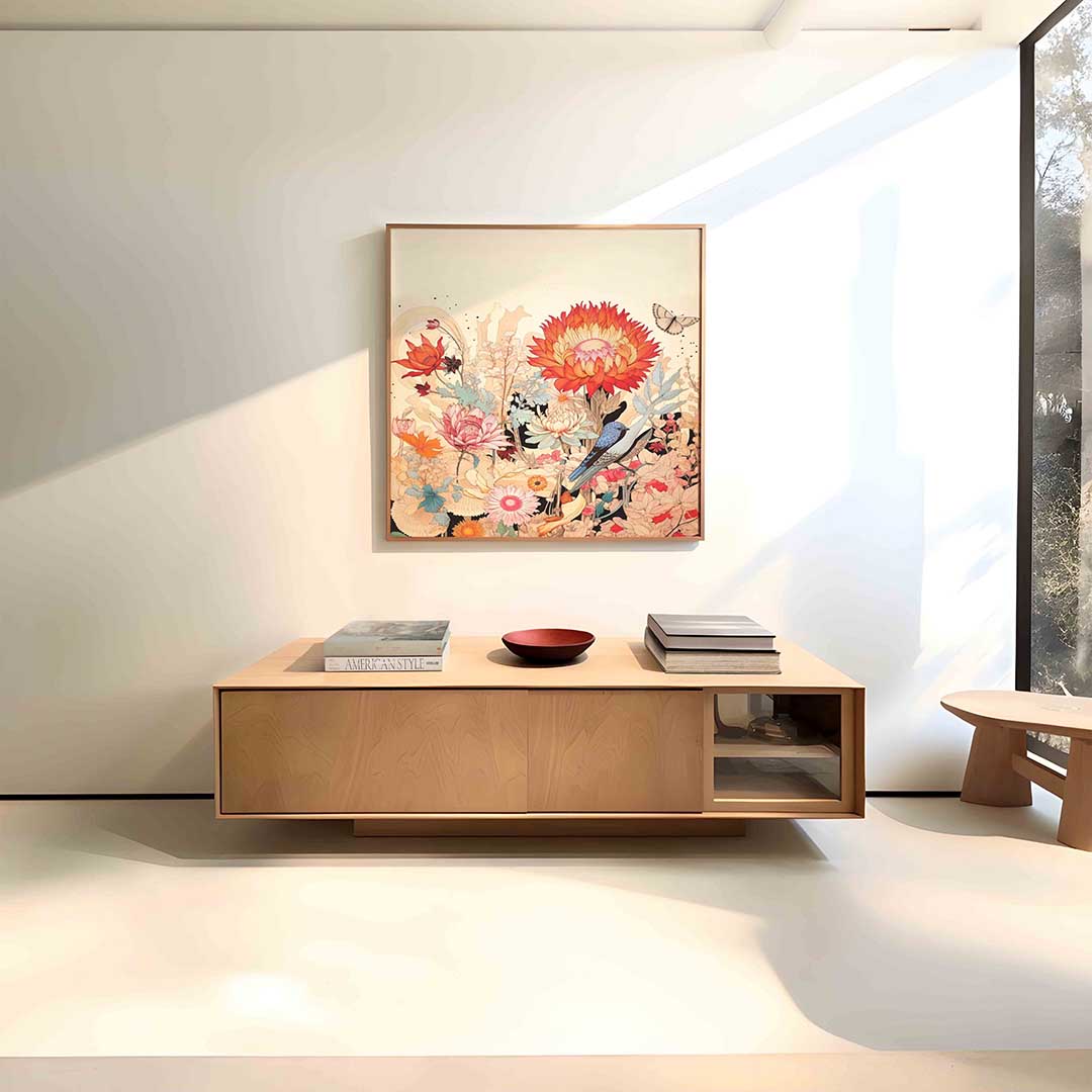Bloemen en vogel Poster