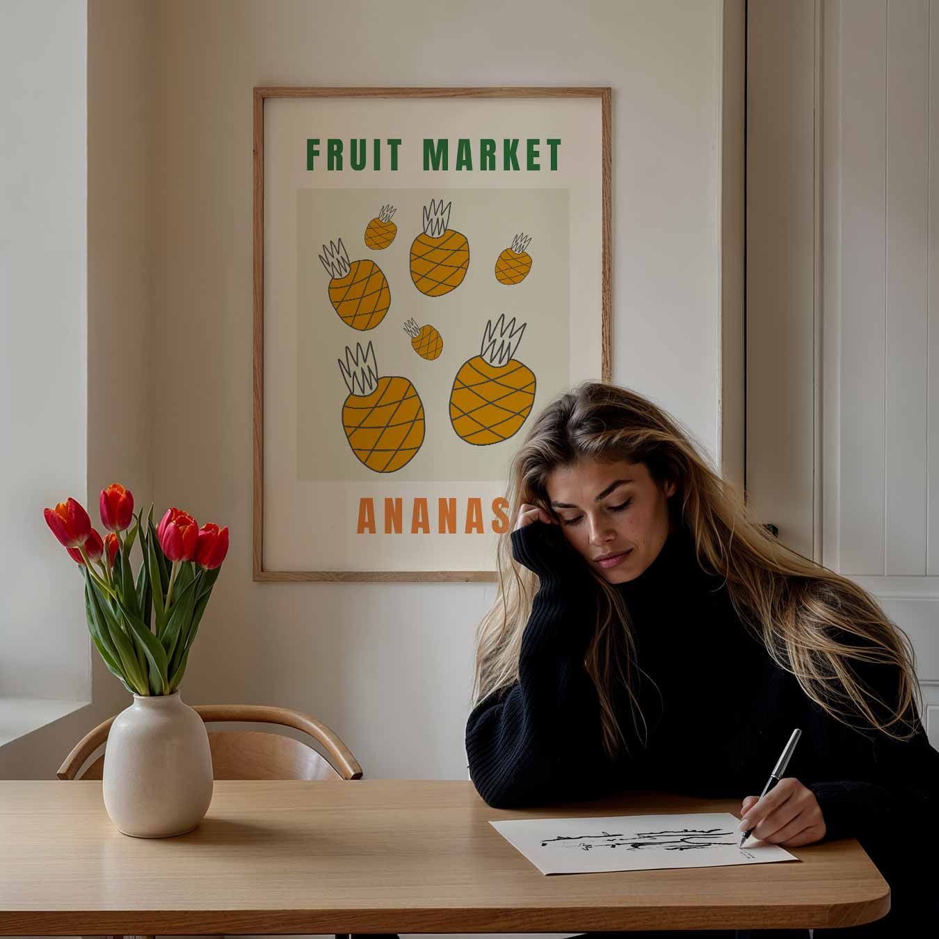 Vrolijke Fruitmarkt Ananas Poster-WallArtistic