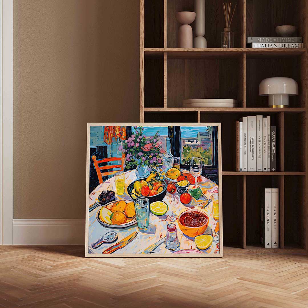 Fruit en bloemen tafel Poster