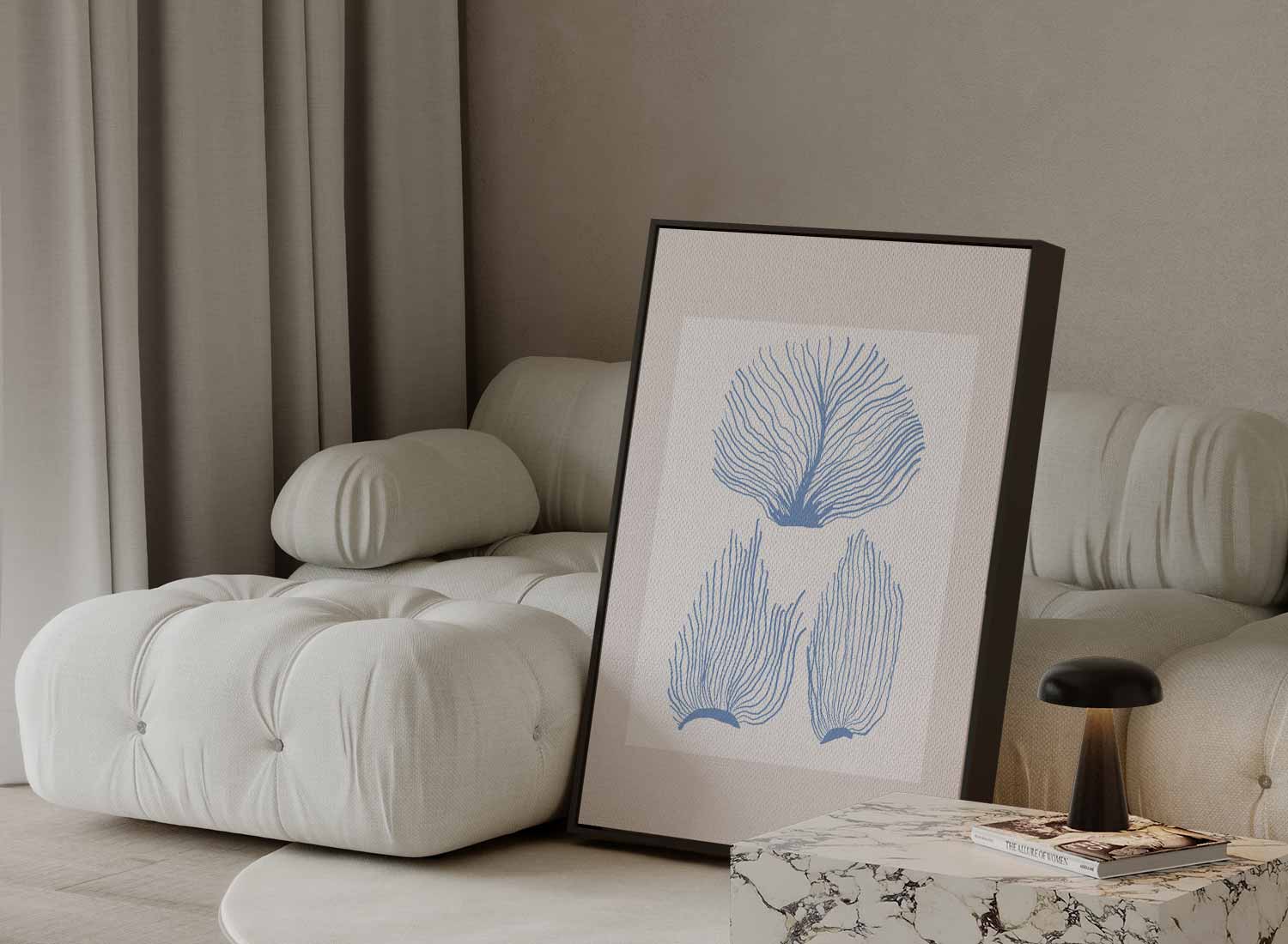 Blauwe Zeeplanten Illustratie Kunstwerk-canvas-dibond-plexiglas-wanddecoratie-WallArtistic