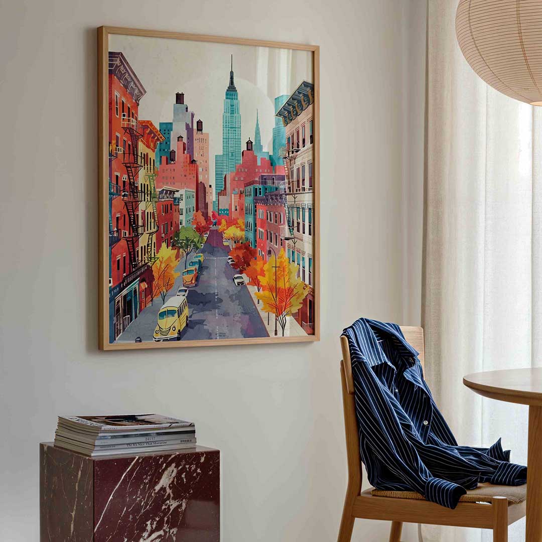 Stadsgezicht met kleurrijke gebouwen Poster