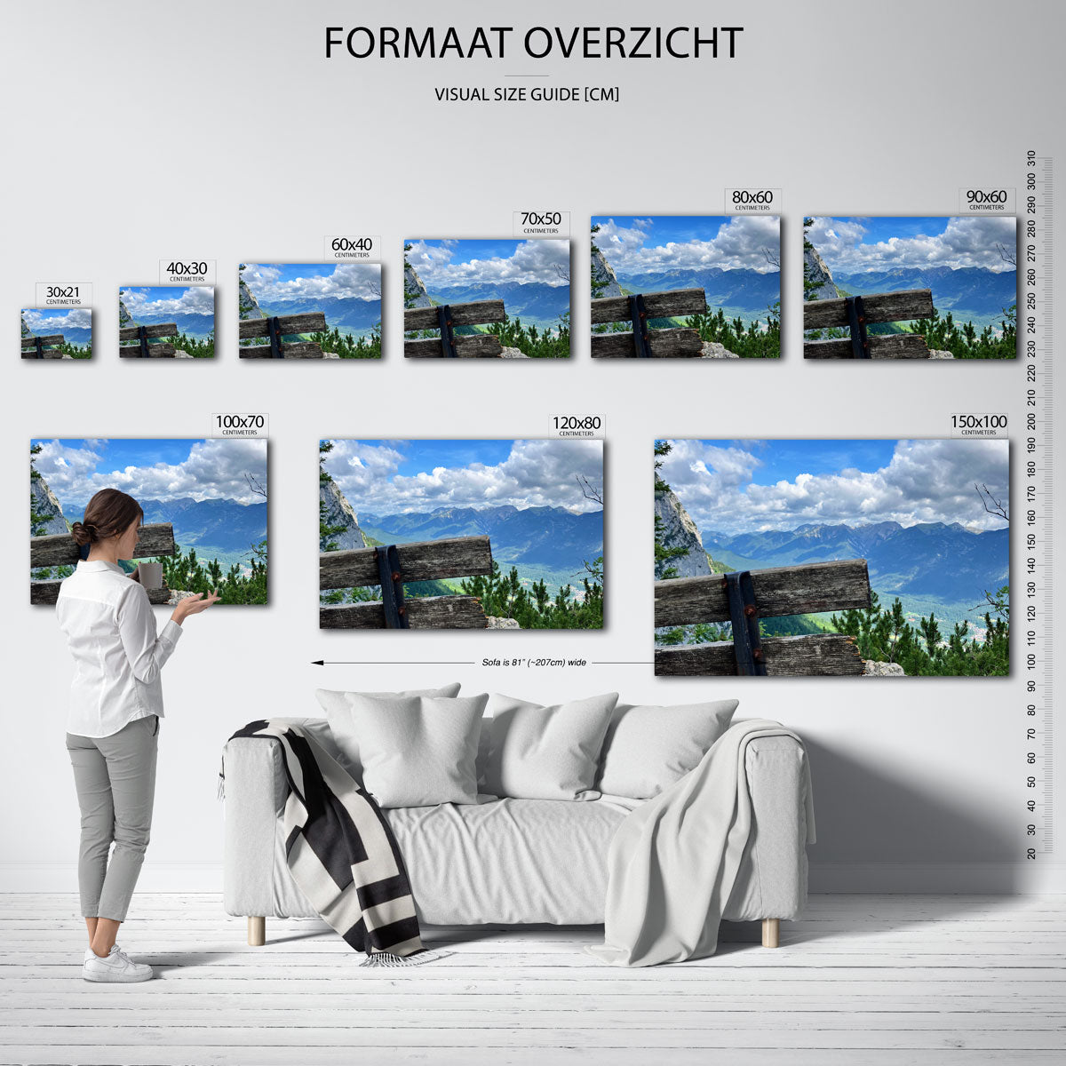 Berglandschap met bank Poster