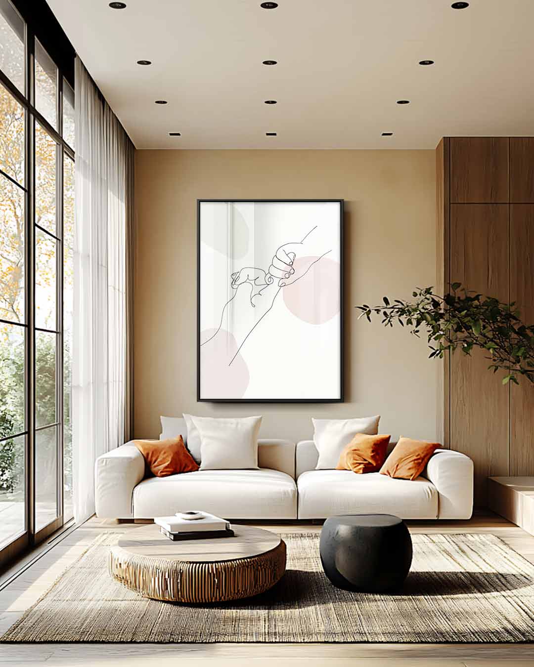 Verbondenheid in Lijntekening Kunstwerk-canvas-dibond-plexiglas-wanddecoratie-WallArtistic