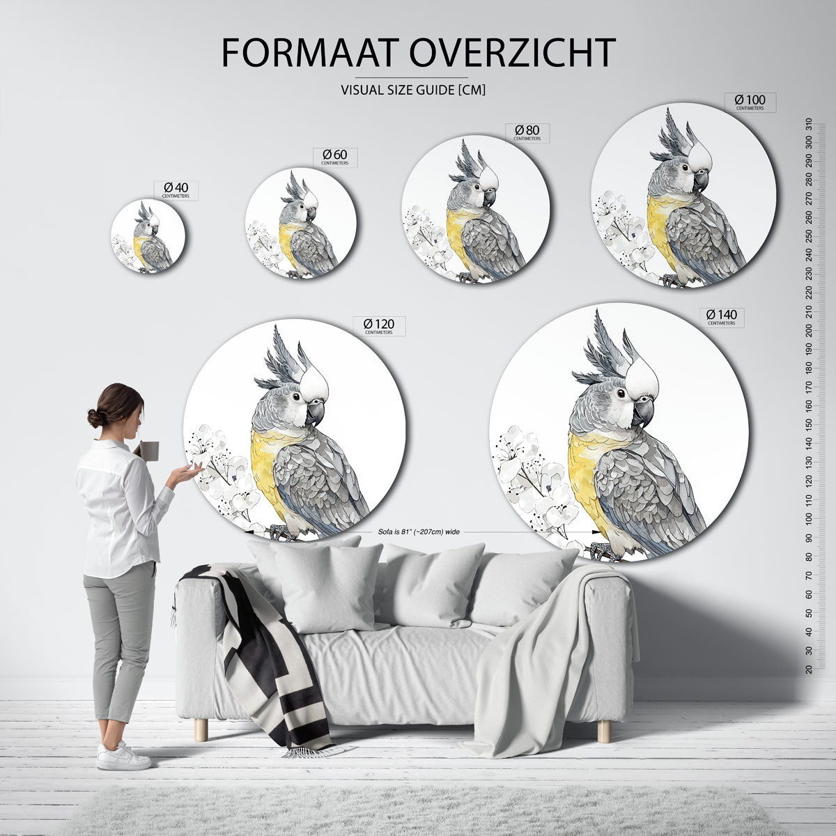 Papegaai en bloemen Muurcirkel