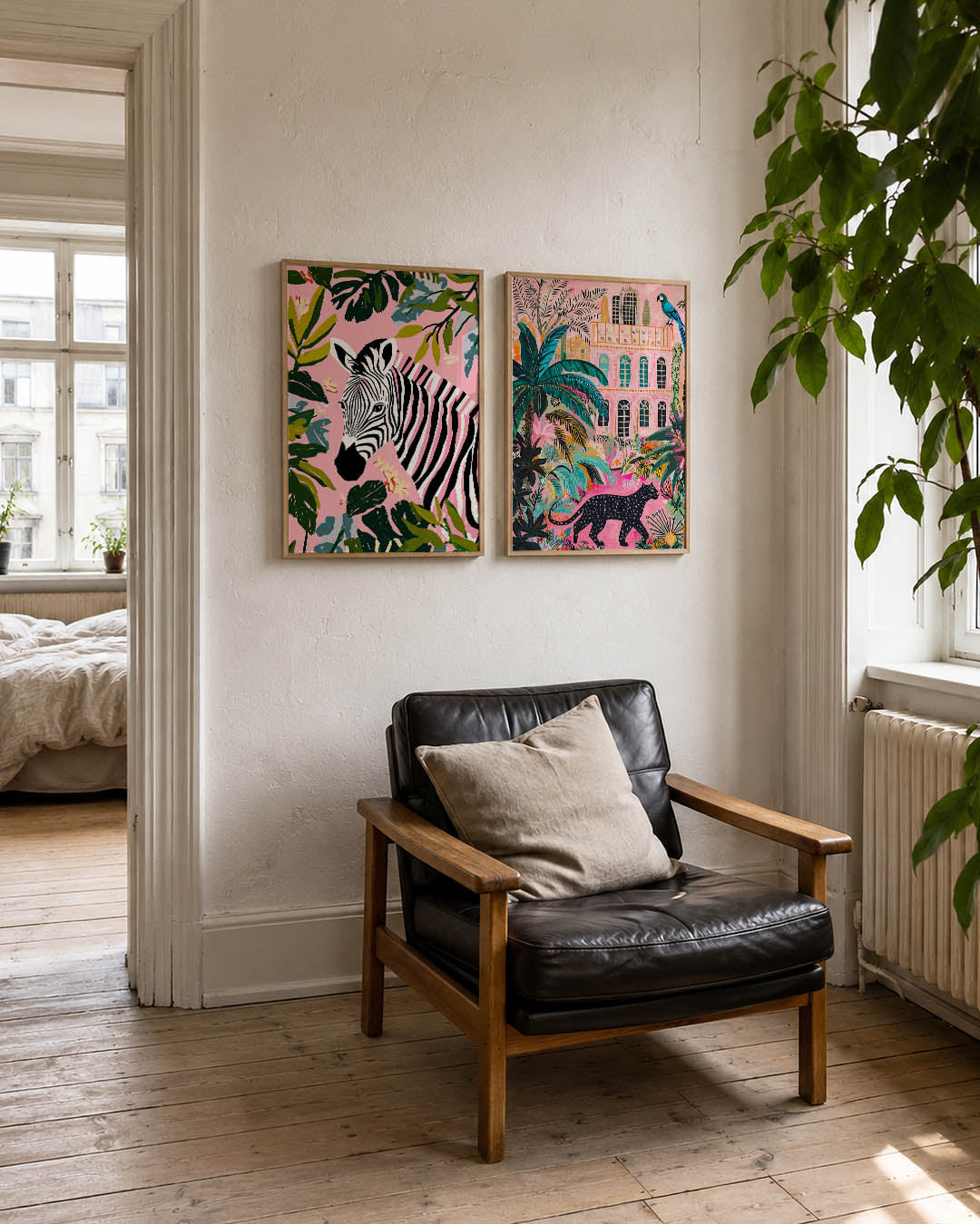 Zebra en bladeren Posterset