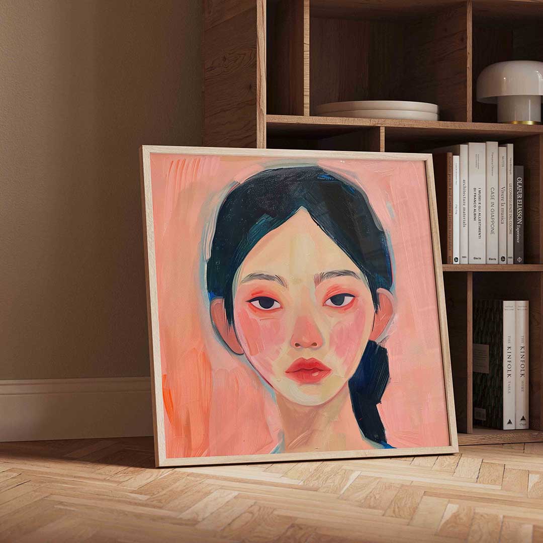 Portret met roze achtergrond Poster