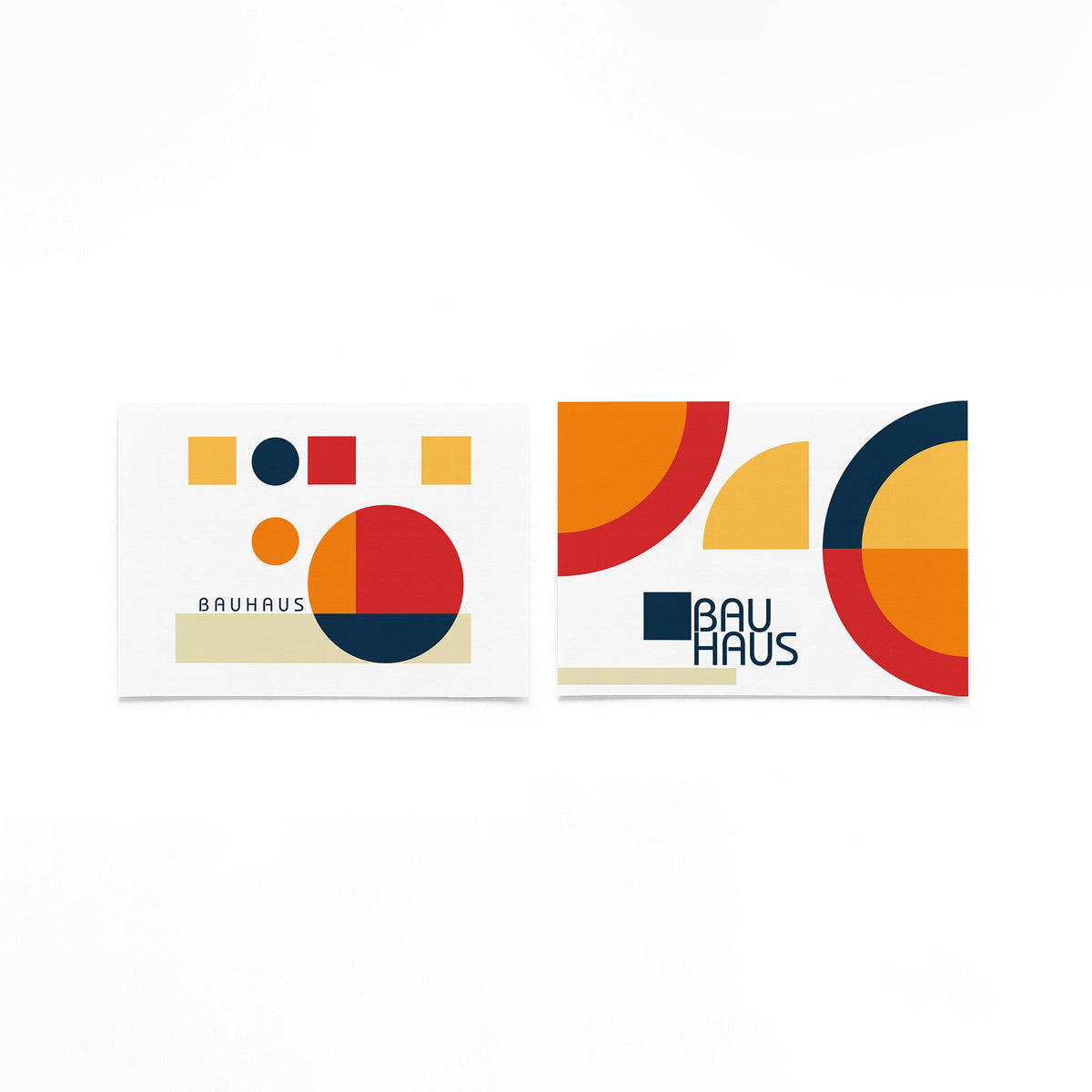 Twee landscape posters met rode cirkels en gele vlakken als vrijstaande productfoto