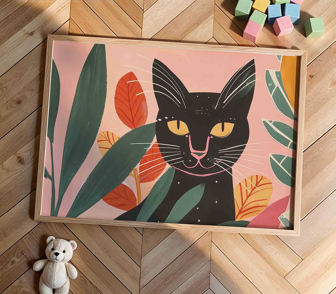 Kat met bladeren Poster
