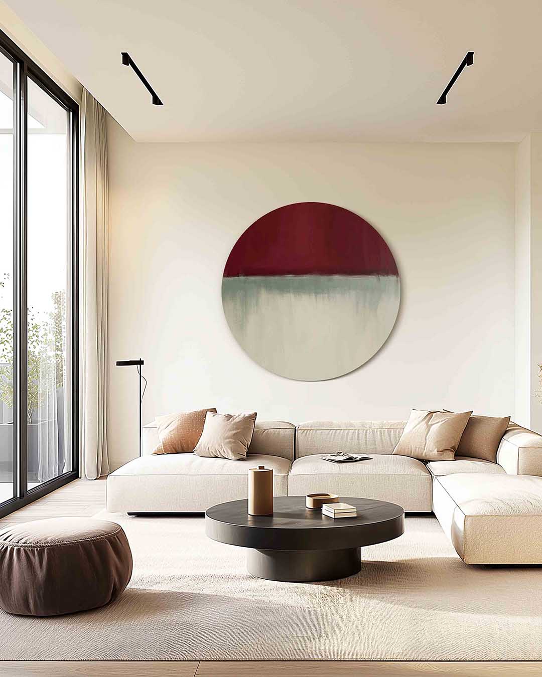 Rood en beige abstracte Muurcirkel