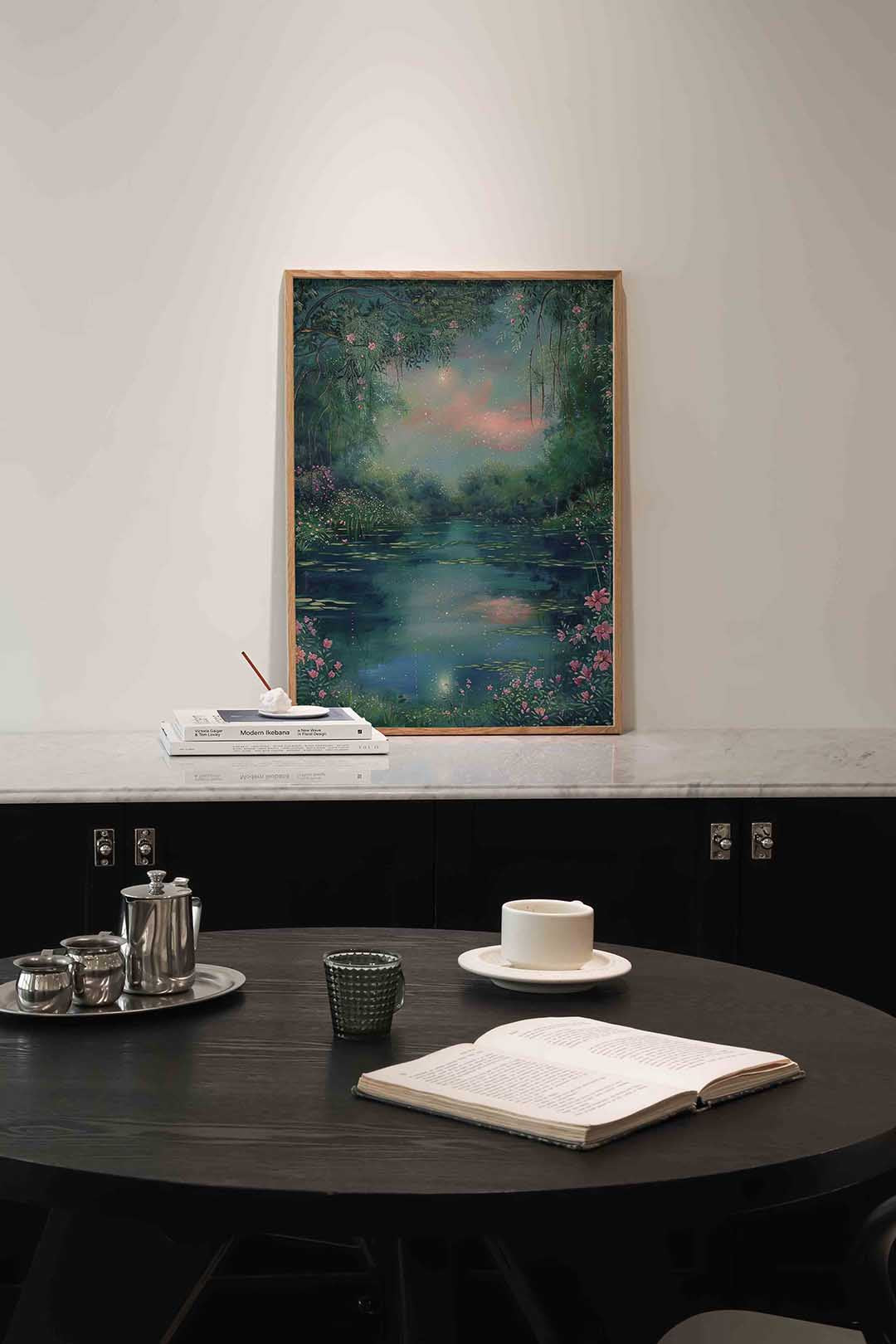 Sereen landschap met bloemen Poster