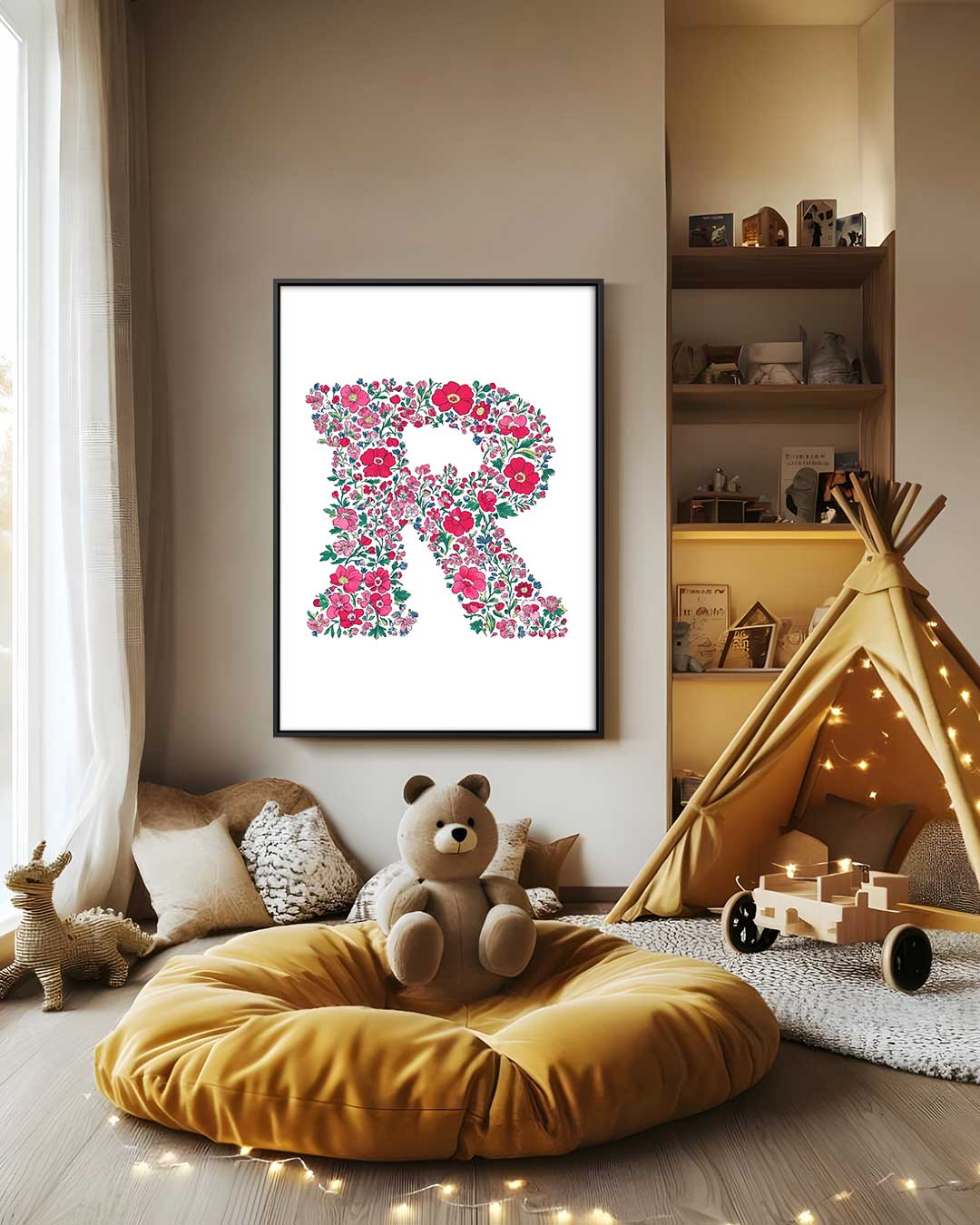 Bloemenletter R Kunstwerk-canvas-dibond-plexiglas-wanddecoratie-WallArtistic