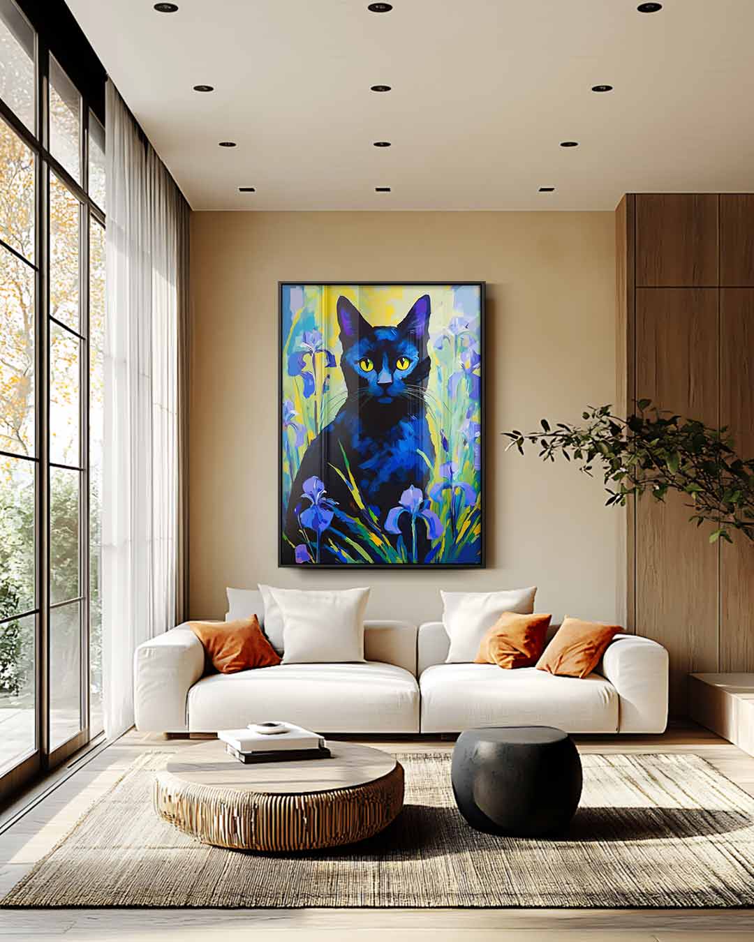 Mystical Cat in Flower Garden Artwork