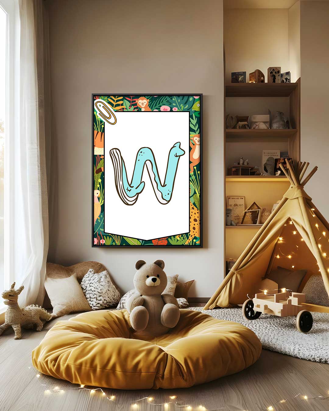 Jungle Alfabet W Kunstwerk-canvas-dibond-plexiglas-wanddecoratie-WallArtistic