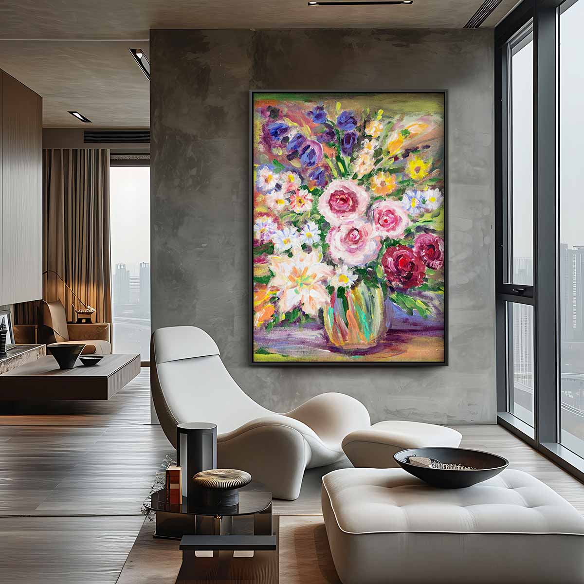Kleurrijk Bloemenboeket Kunstwerk-canvas-dibond-plexiglas-wanddecoratie-WallArtistic