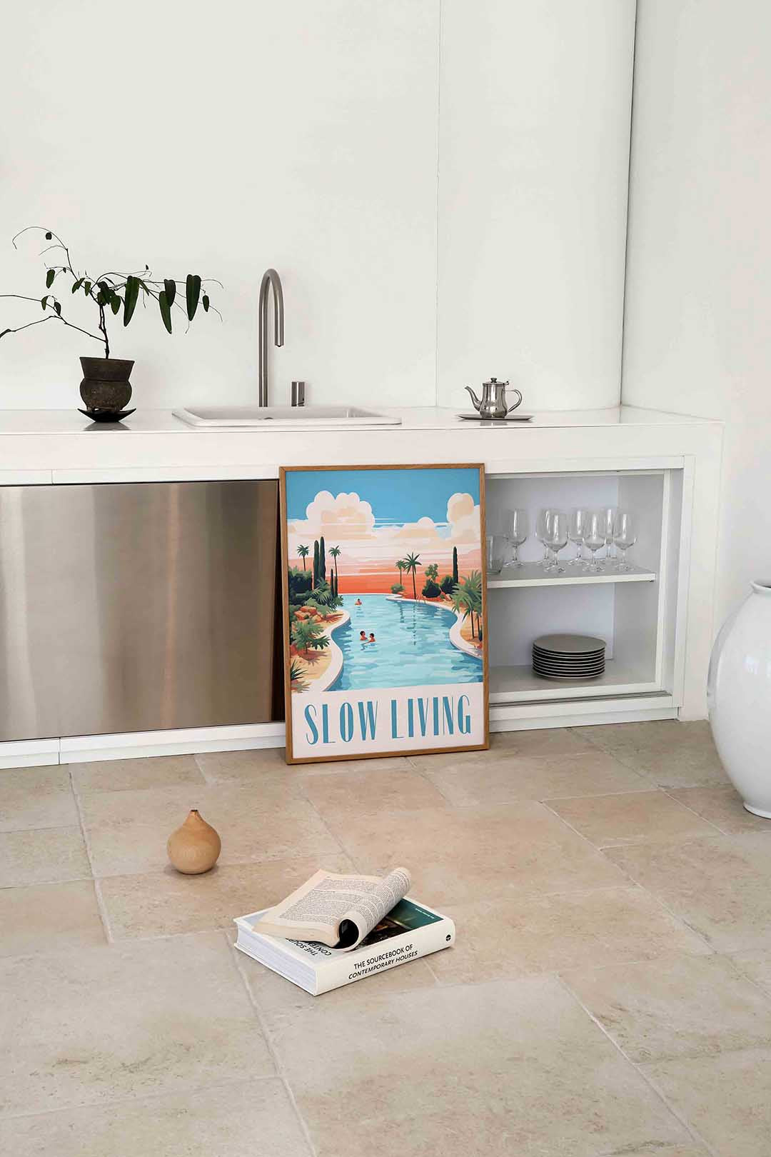 Zwembad en palmbomen Poster