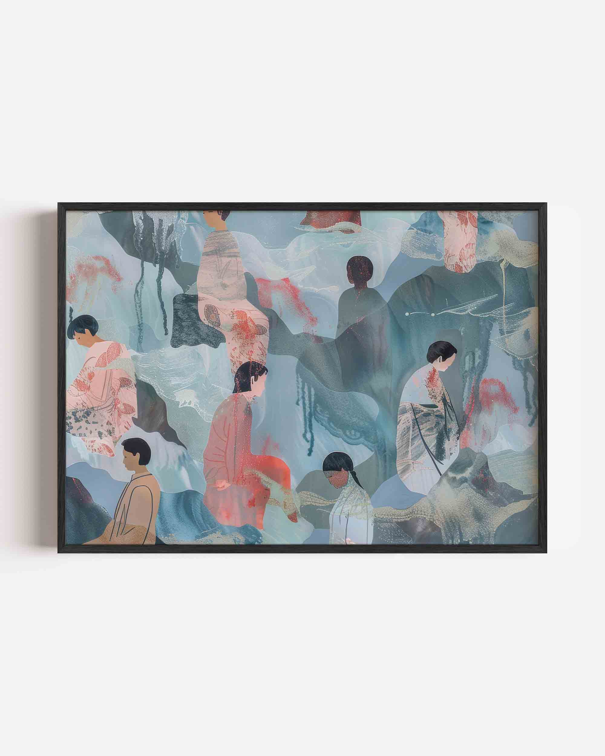 Figuren in blauwe tinten Poster