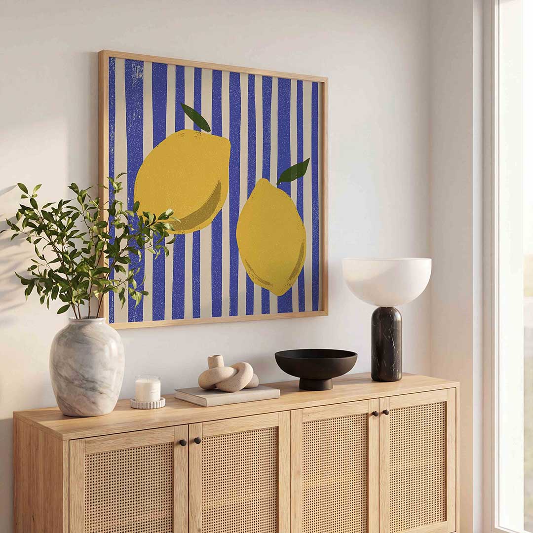 Citroenen op gestreepte achtergrond Poster