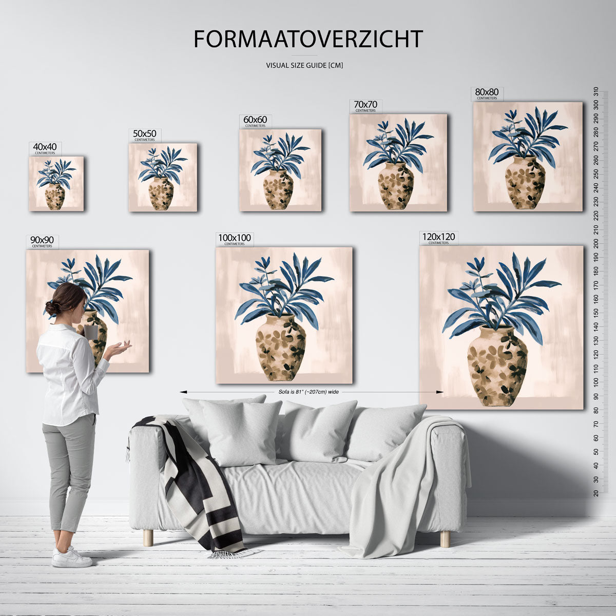 Blauwe bladeren in vaas Poster